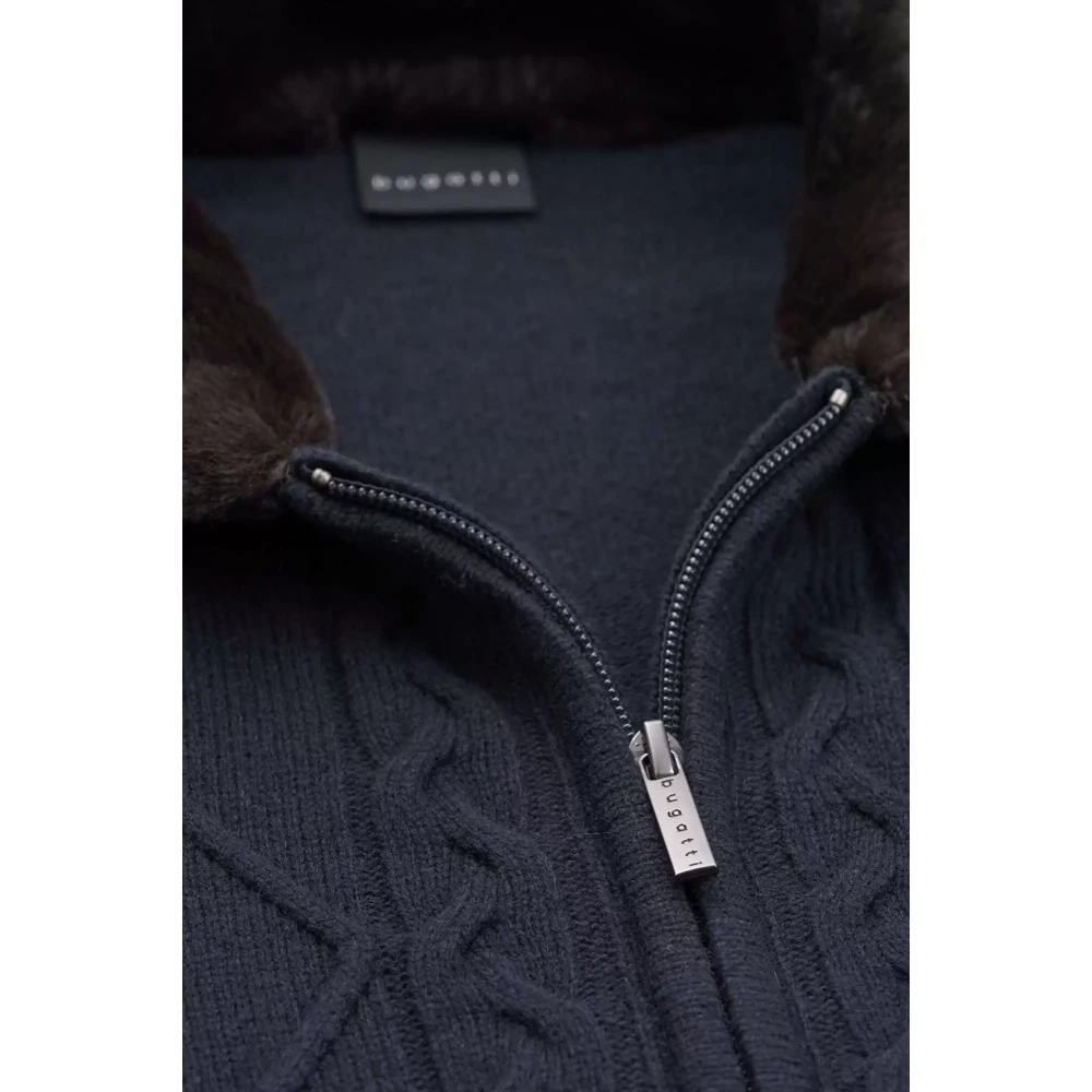 Bugatti Blauwe wollen blend jas met nepbont kraag Black Heren