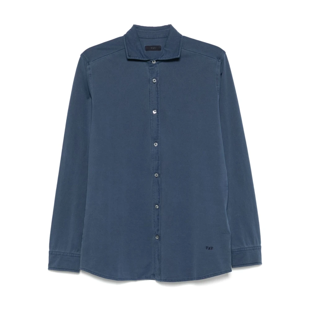 Fay Blauwe Button-Up Shirt met Logo Borduurwerk Blue Heren