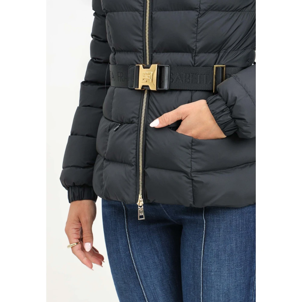 Elisabetta Franchi Zwarte Nylon gewatteerde jas voor vrouwen Black Dames