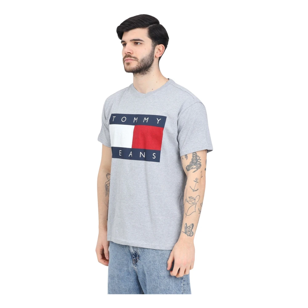 Tommy Jeans Grijze T-shirt met Vlag Logo Gray Heren