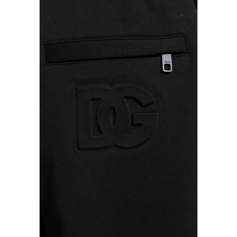 Dolce & Gabbana Katoenen shorts met reliëf logo Black Heren