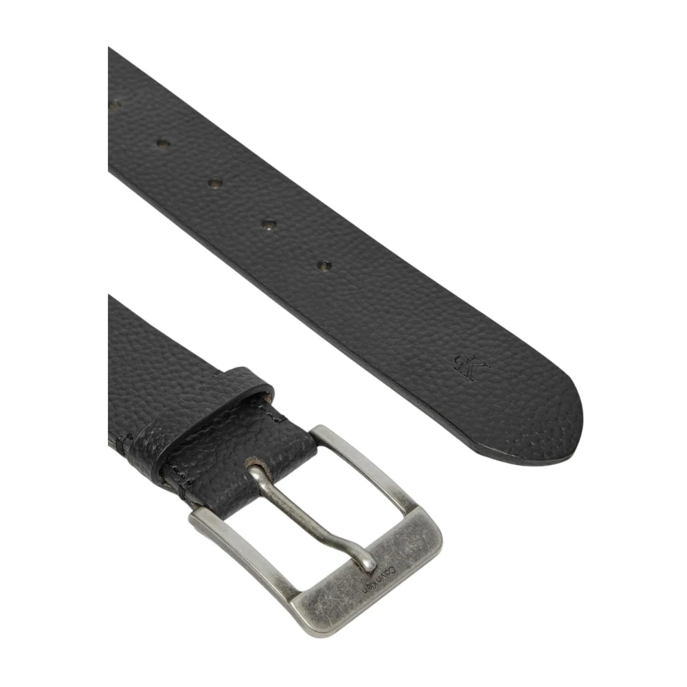 Calvin Klein Zwarte Leren Riem Klassieke Gesp Black Heren