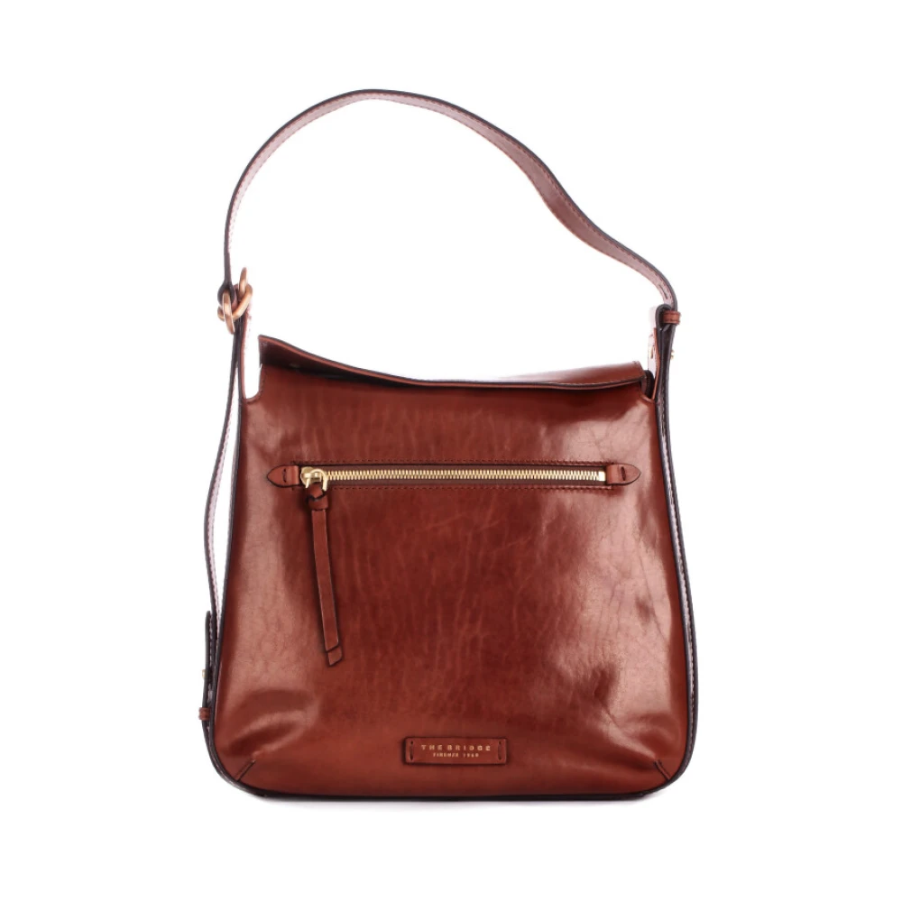 The Bridge Women's Brown Leather Shoulder Bag With Front Logo