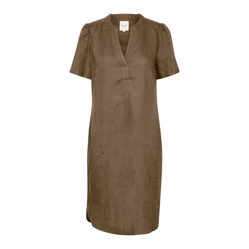 Part Two Simpele Linnen Jurk Canteen Brown Dames