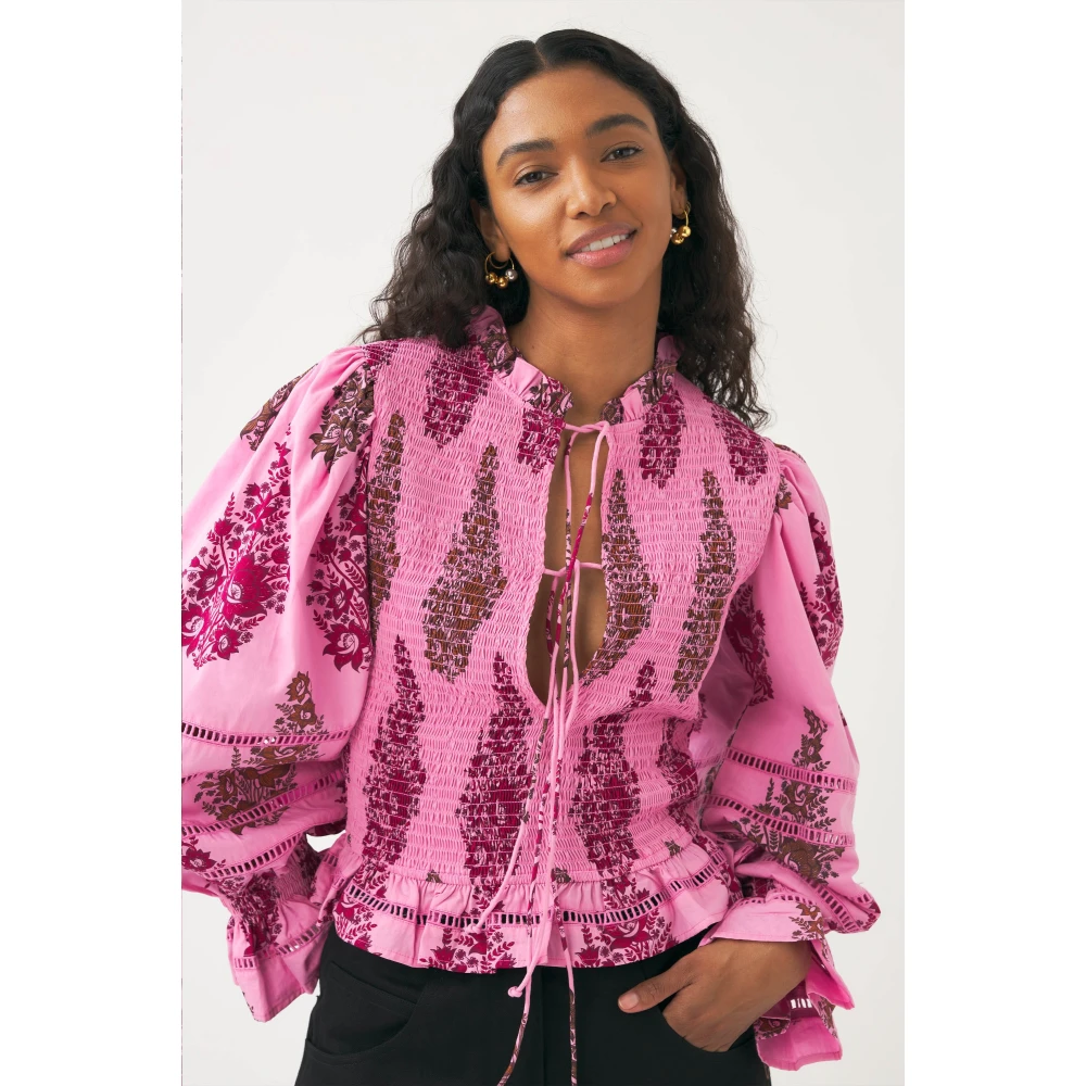 Antik batik Print smocked blouse Muguet Pink Dames