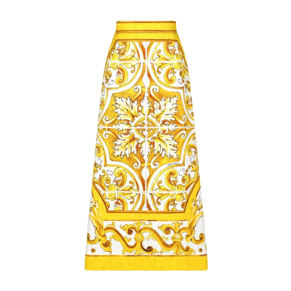 Dolce & Gabbana Majolica Print Zijden Rok Yellow Dames