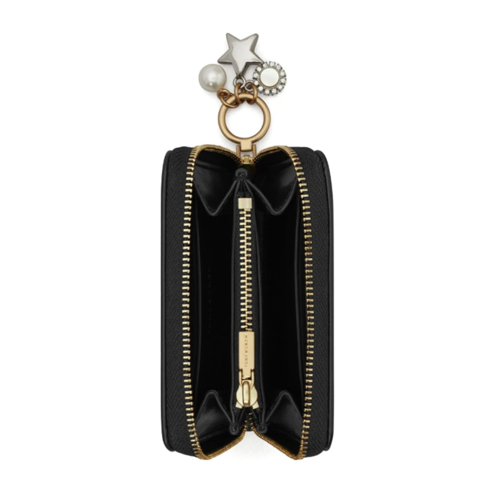 TORY BURCH Gewatteerde leren portemonnee met kristalversiering Black Dames