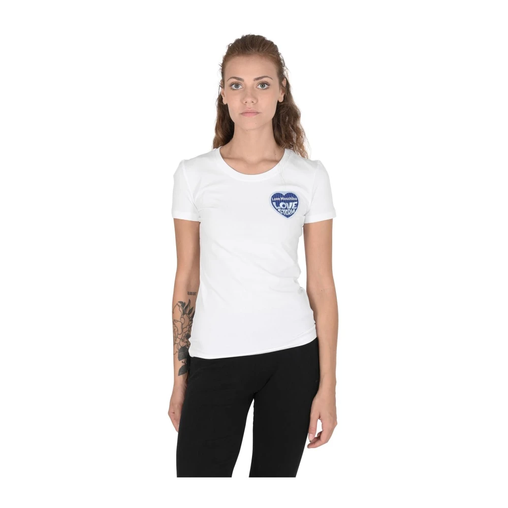 Love Moschino Women's White T-Shirts, Xl, Multicolor Crew Neck T-Shirt
