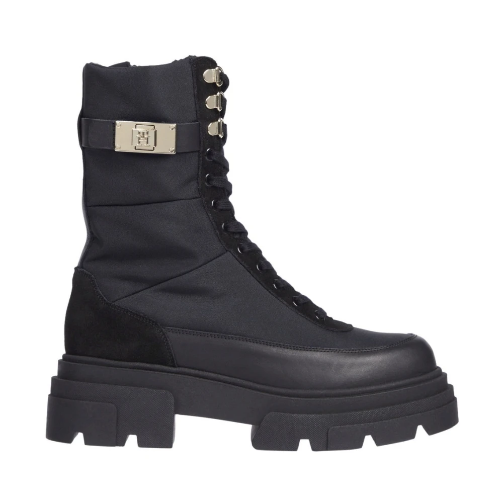 Tommy Hilfiger Women's Black Lace-Up Biker Ankle Boots