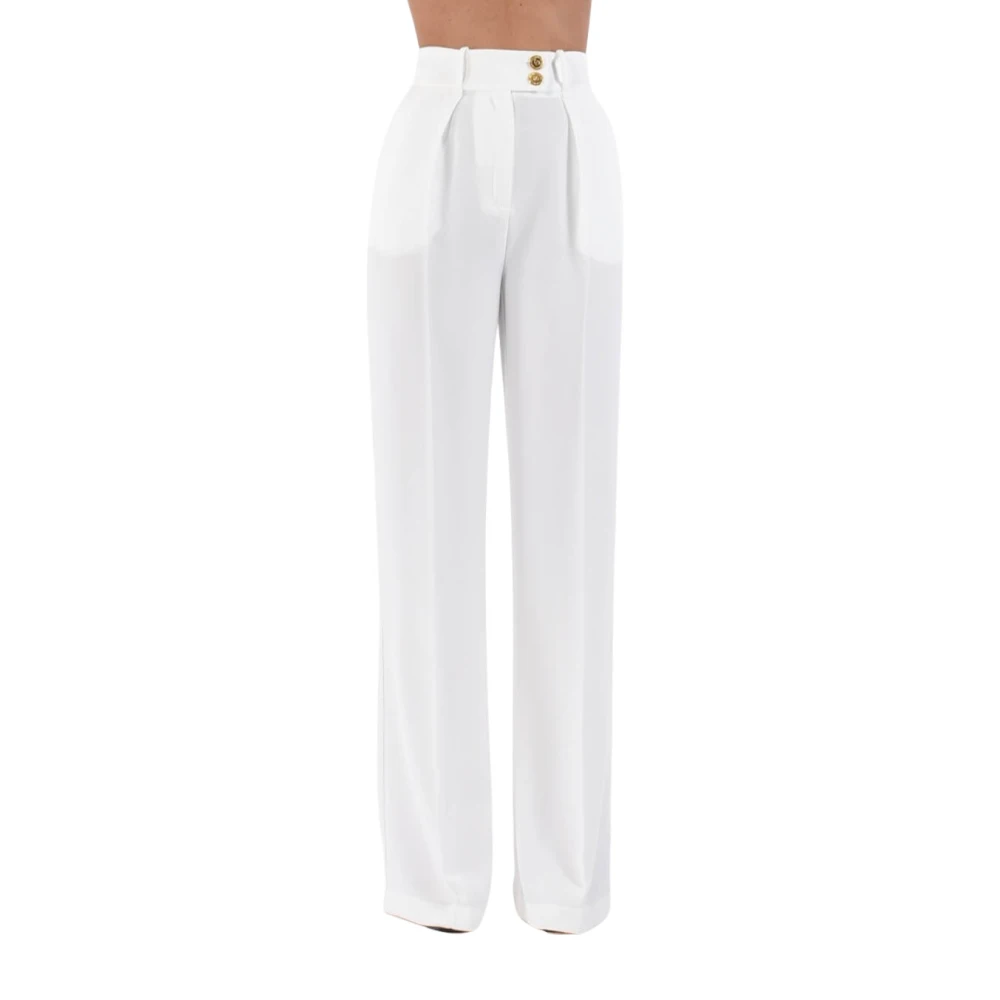 Elisabetta Franchi Vloeibare Crêpe Broek met Gouden Knopen White Dames