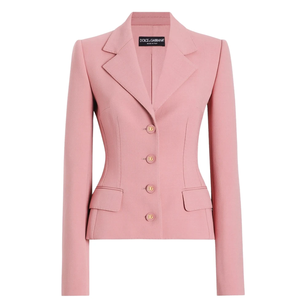 Dolce & Gabbana, Blazers, female, Pink, XS, Pink Silk Satin Jackets with Canneté-covered Buttons