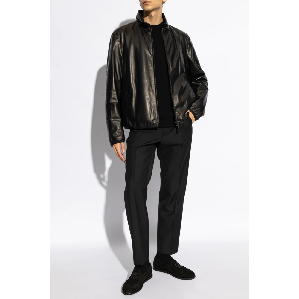 Giorgio Armani Wollen trui met geborduurd logo Black Heren