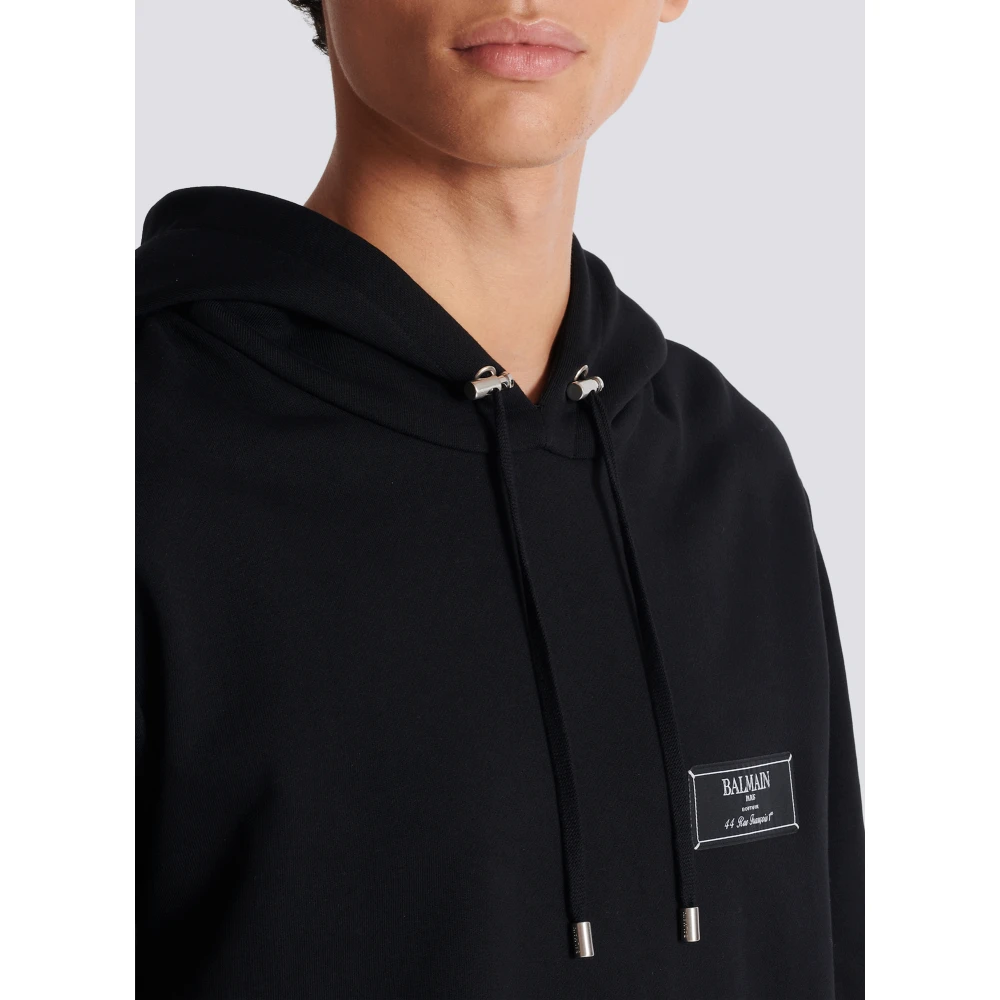 Balmain label hoodie Black Heren