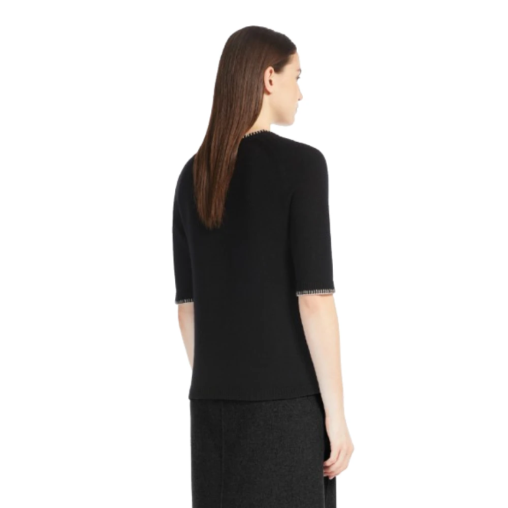 Max Mara Zwarte Trui Rechte Lijn Geborduurd Black Dames