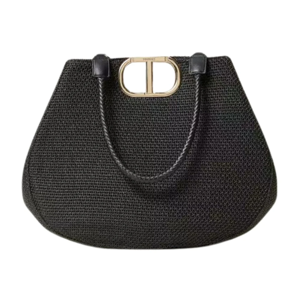 Twinset Zwarte geweven stro shopper tas Black Dames