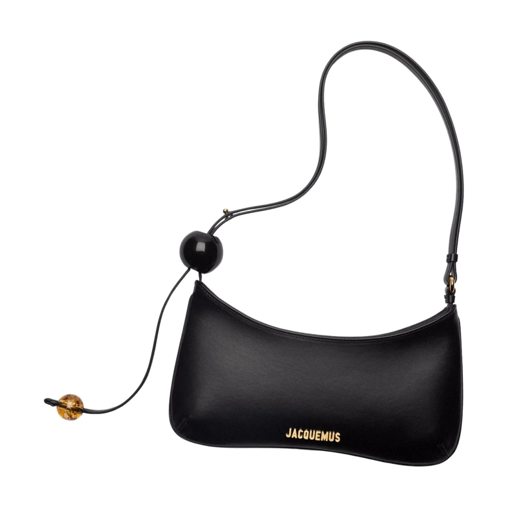 Jacquemus Zwarte leren schoudertas met parels Black Dames