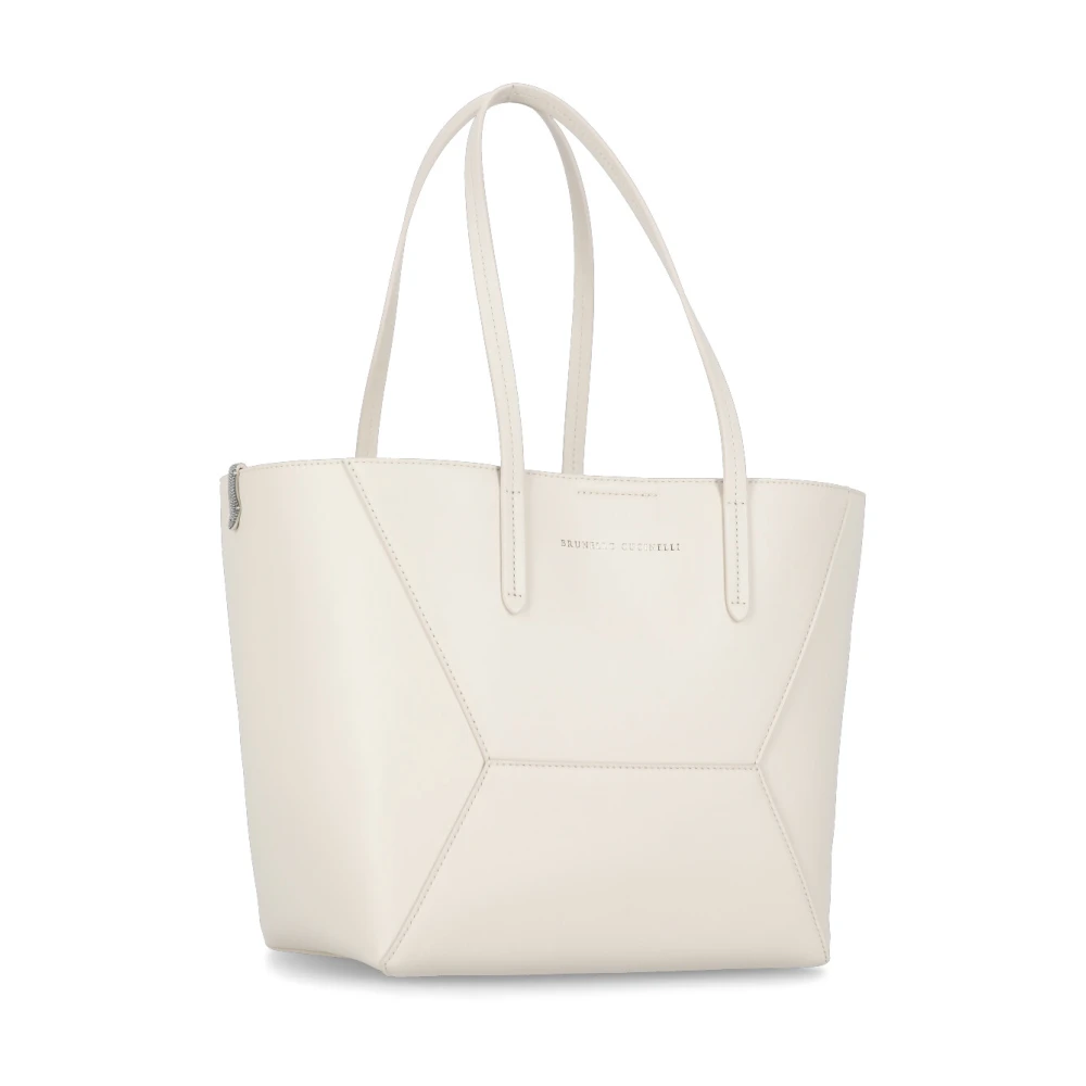 BRUNELLO CUCINELLI Ivoor Leren Schoudertas met Messing Details Beige Dames