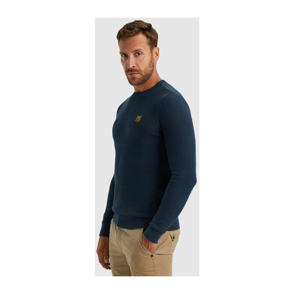 PME Legend Gestructureerde Katoenen Trui Ronde Hals Blue Heren