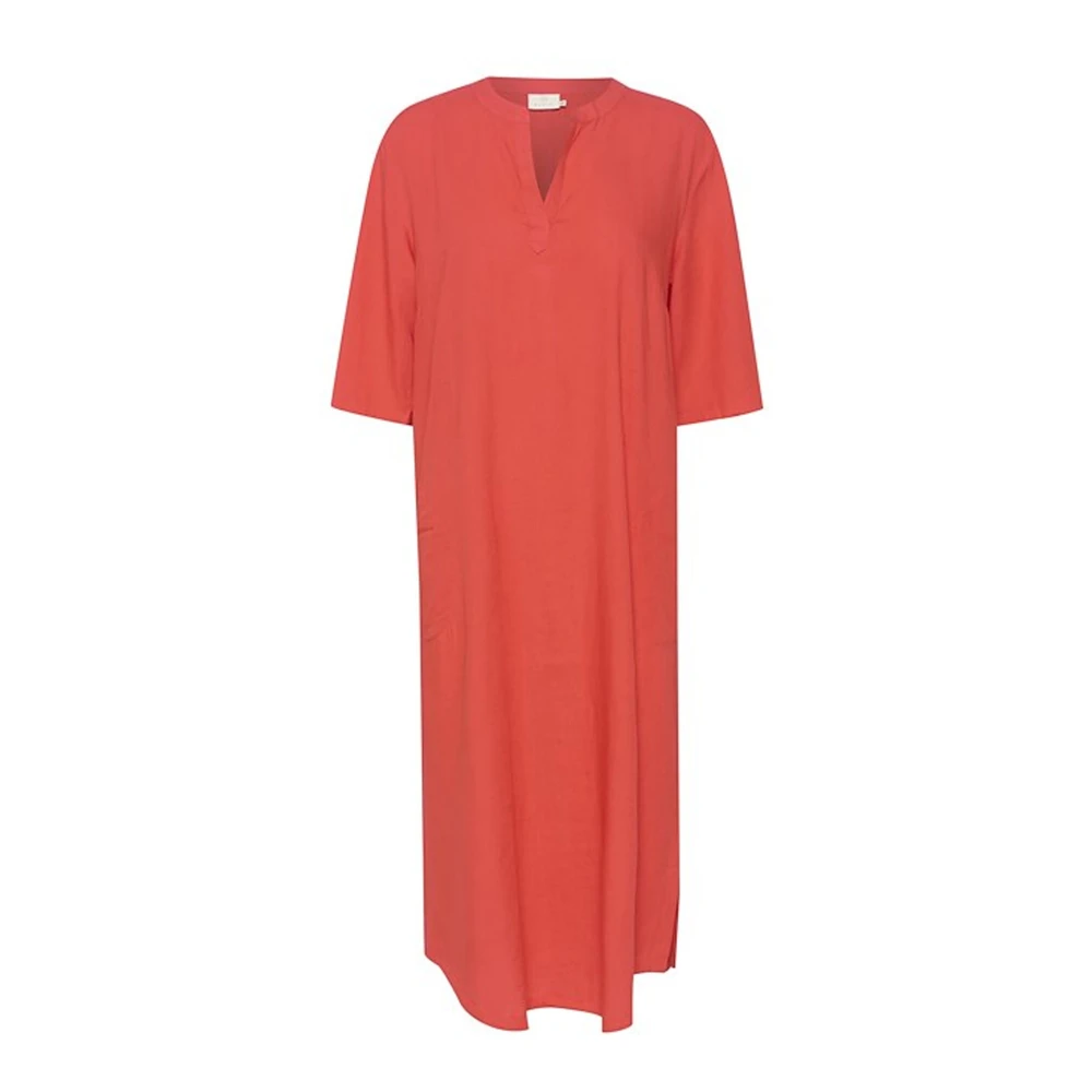 Kaffe Kaftan Klänning V-Hals Cayenne Orange, Dam