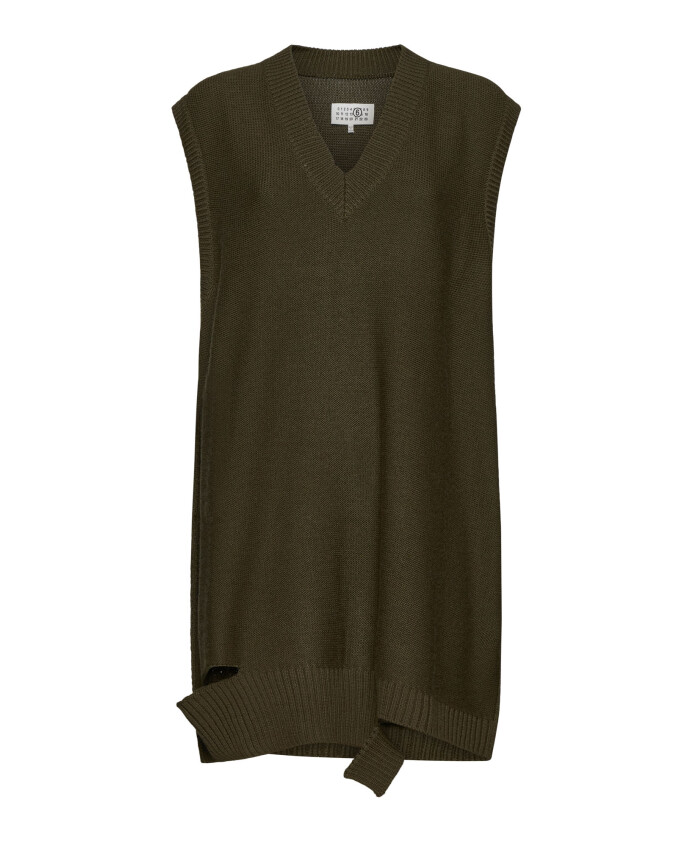 khaki-virgin-wool-blend-knit-mini-dress