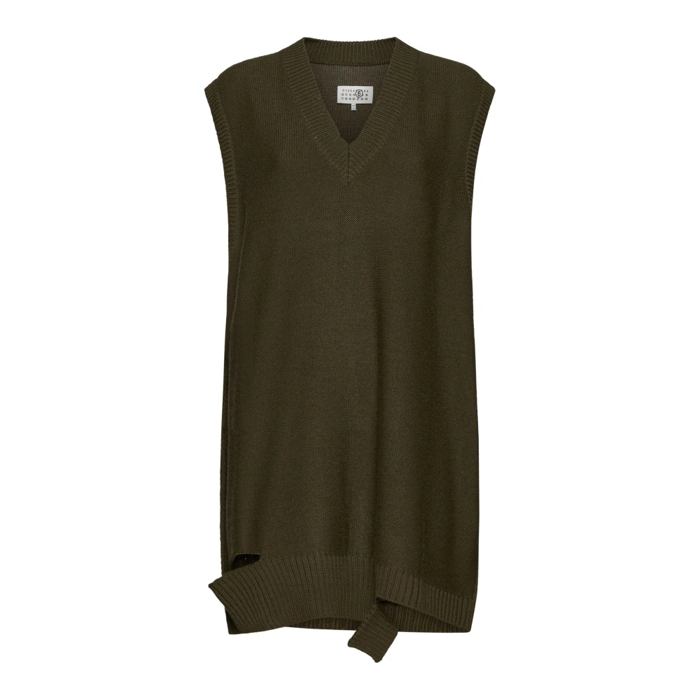 Mm6 Maison Margiela Women's Green Khaki Virgin Wool Blend Knit Mini Dress
