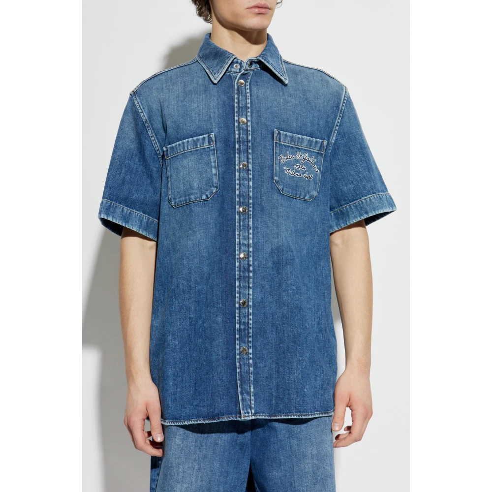 Dolce & Gabbana Denim shirt met korte mouwen Blue Heren