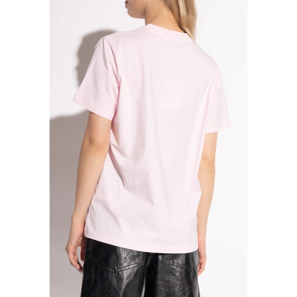 Ganni T-shirt met logo Pink Dames