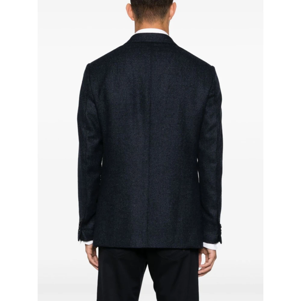 Caruso Blauwe Dubbelborstige Wollen Jas Blue Heren
