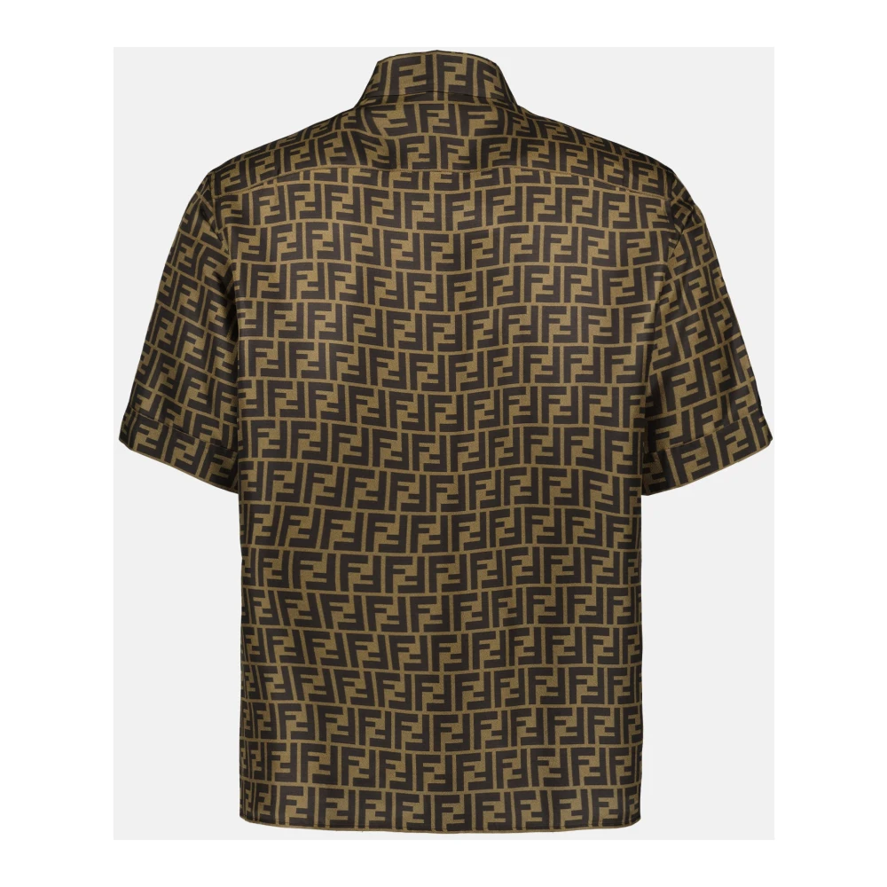 Fendi Zijden Klassieke Blouse Korte Mouw Print Brown Heren