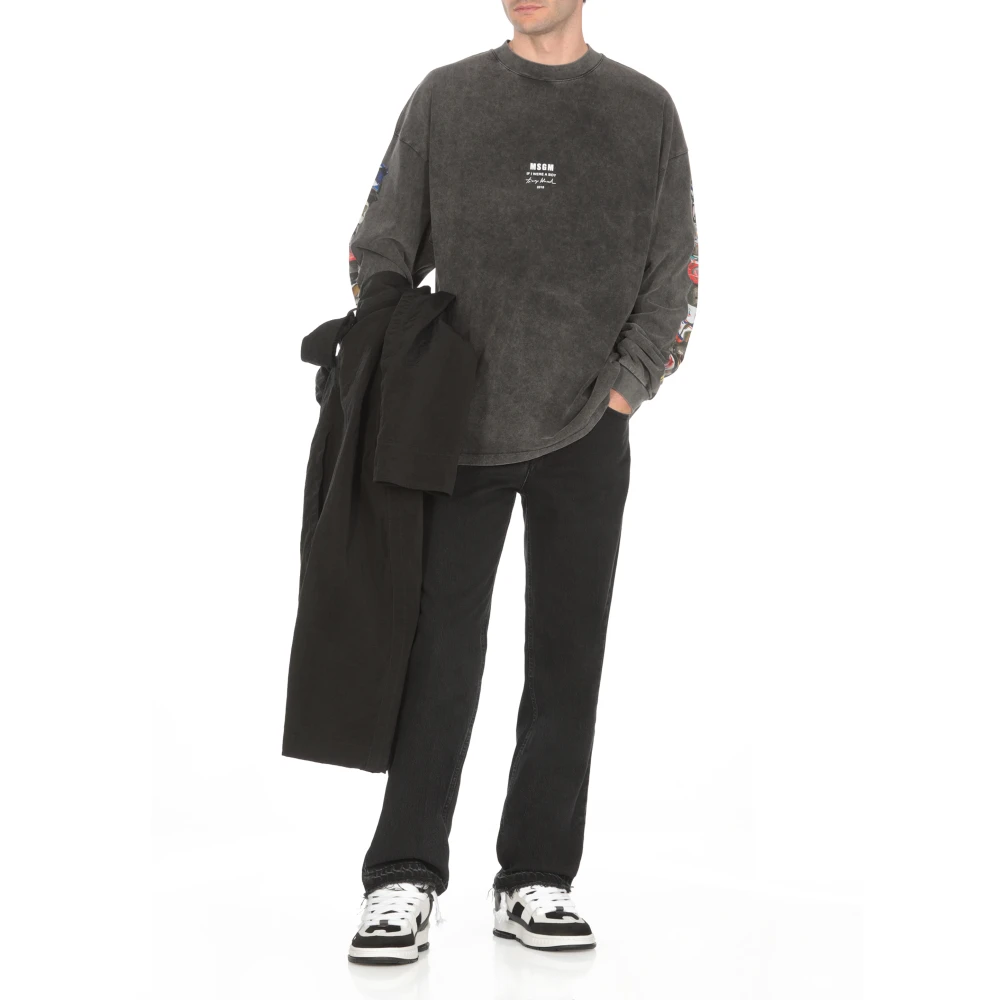 Msgm Grijze Katoenen Sweatshirt met Print Gray Heren