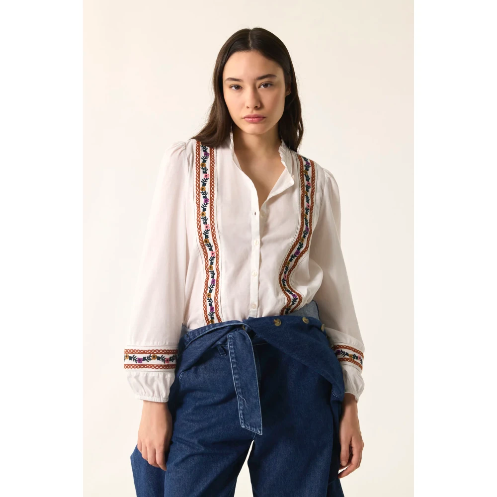 Des Petits Hauts Boho Folk Geborduurde Katoenen Blouse White Dames