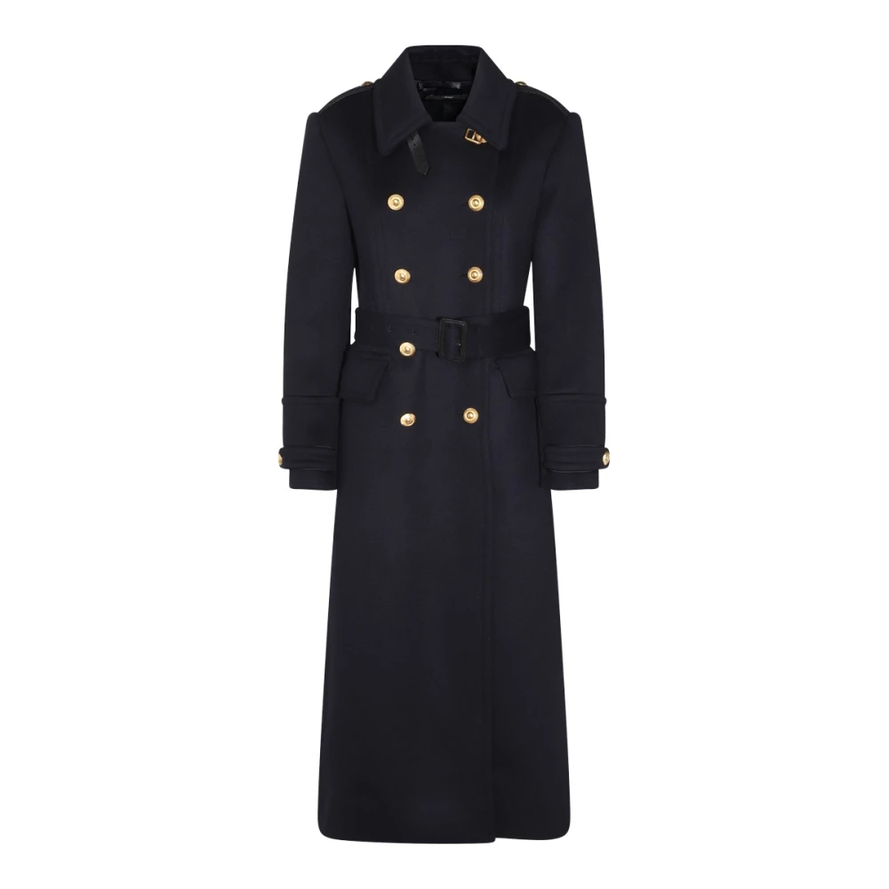 Tom Ford Donkerblauwe wollen jas lange lengte Black Dames