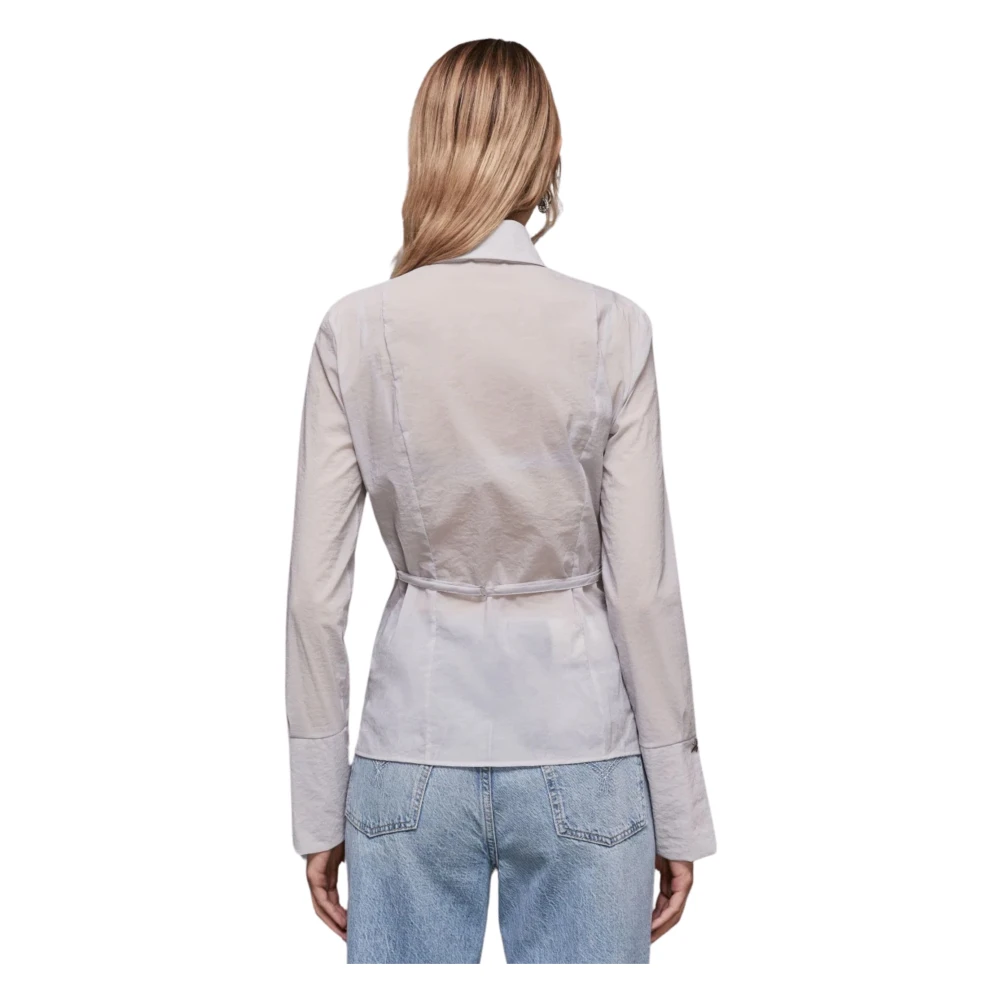PATRIZIA PEPE Grijze Organza Blouse met Fly-knopen Gray Dames