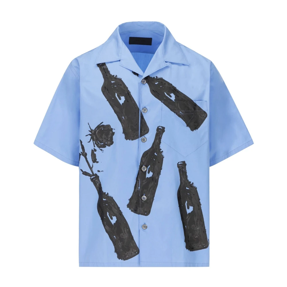 Prada Men's Blue Short-Sleeved Cotton Shirt