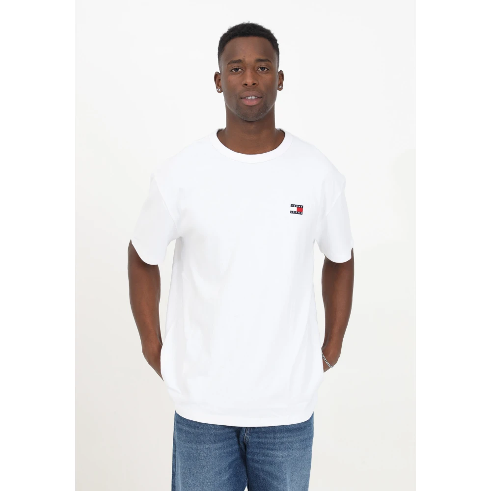 Tommy Jeans Witte Katoenen T-shirt met Geborduurd Logo voor Heren White Heren