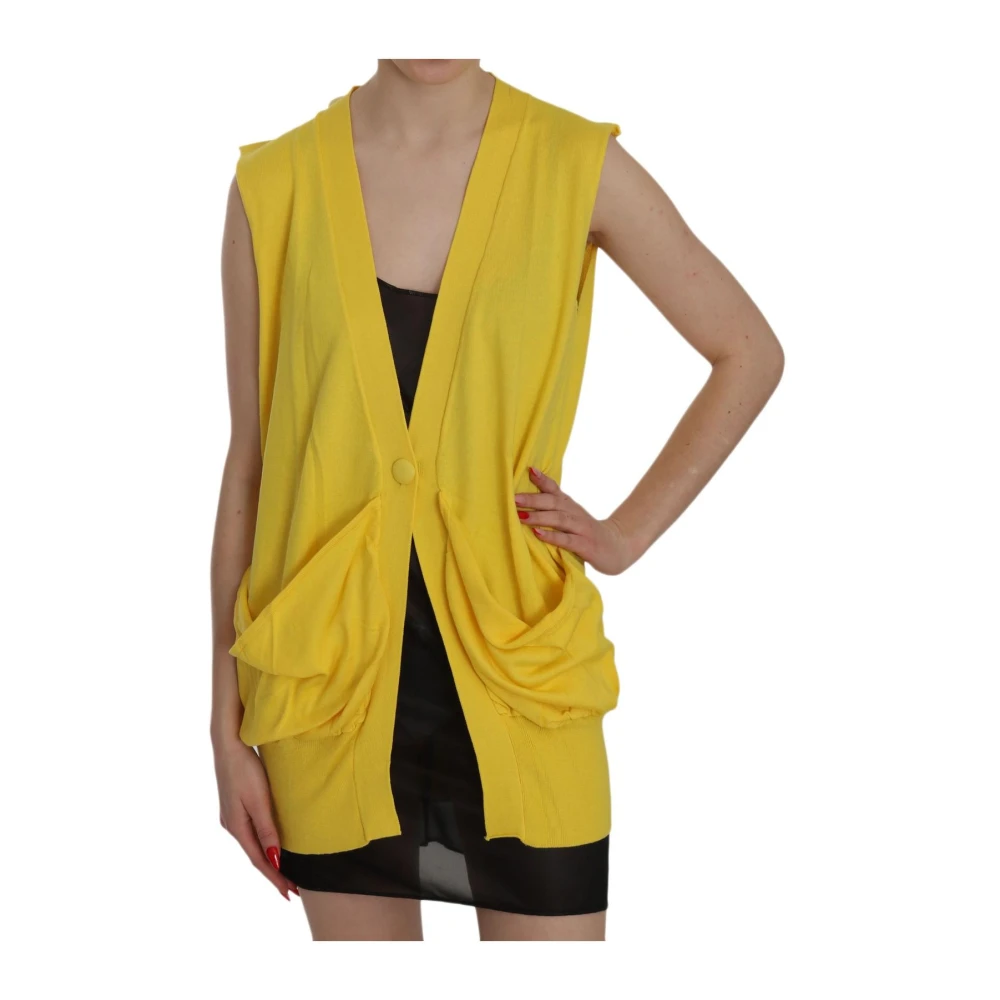 Pink Memories Yellow V-Neck Knit Cardigan Top - Female - Cardigans - Yellow - M - Knitwear
