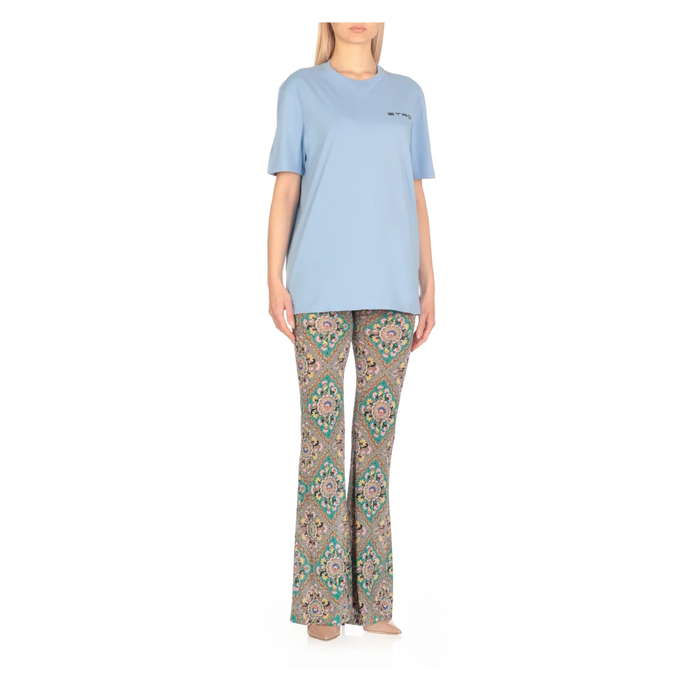 ETRO Lichtblauw Katoenen T-shirt met Logo Blue Dames