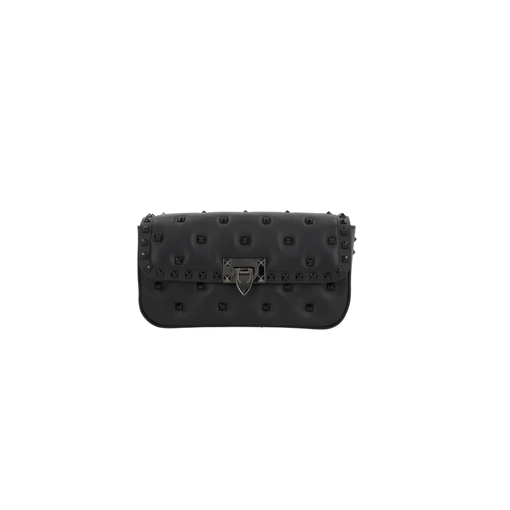 Valentino Garavani Zwarte leren studs schoudertas Black Dames