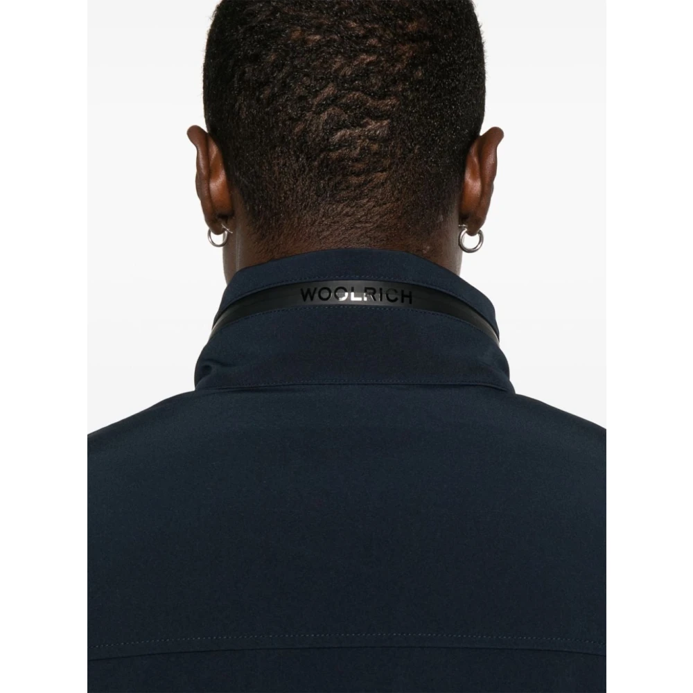 Woolrich Navy Blauw Textuur Jas Blue Heren