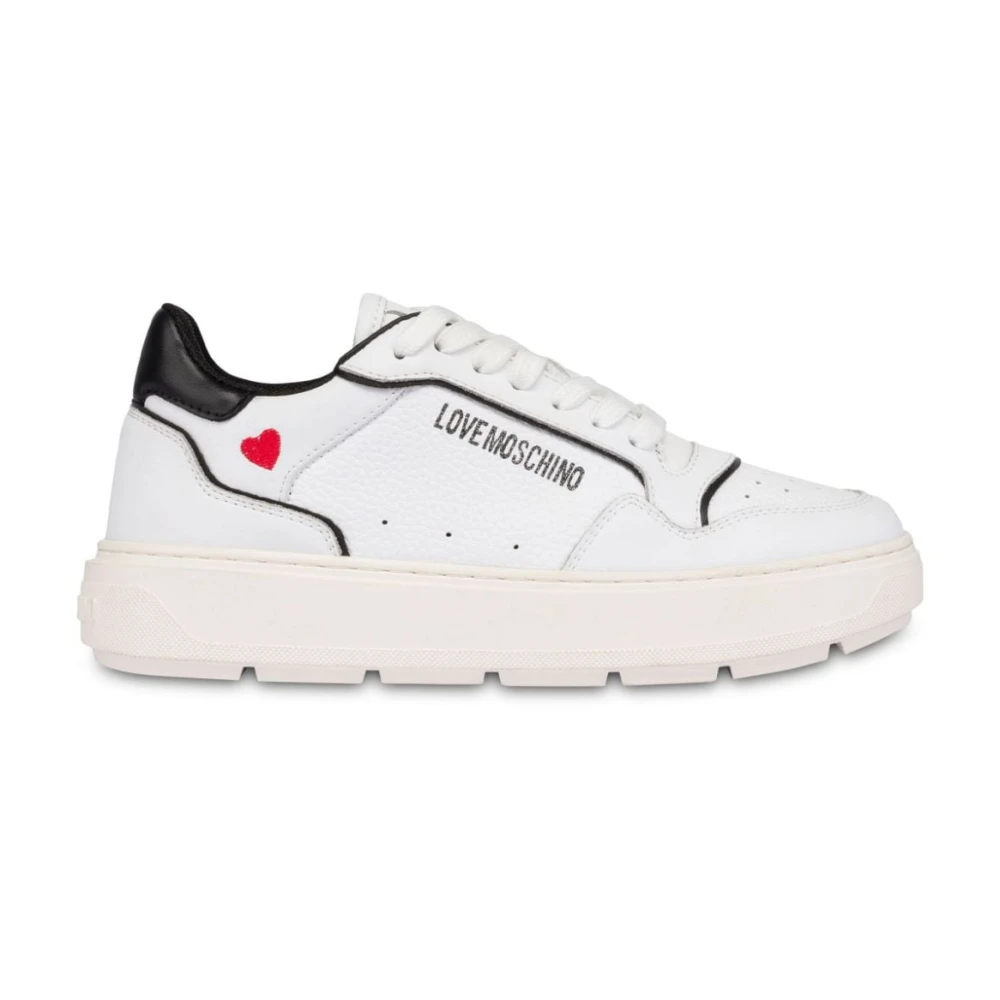 Love Moschino Witte platte schoenen met logo hart Dames Schoenen