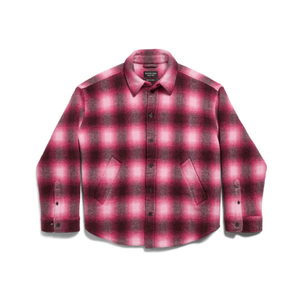 Balenciaga Roze Geruite Flanellen Overhemd Geborduurde Stijl Pink Dames