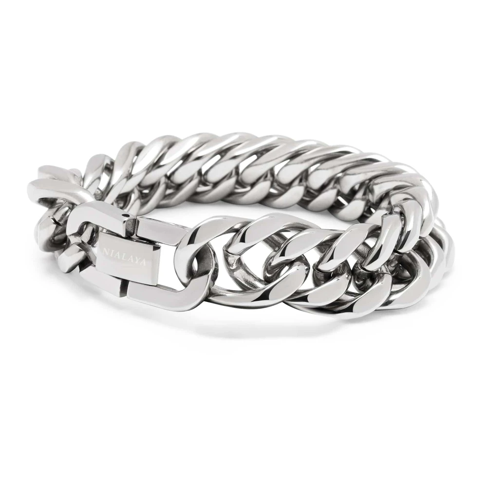 Nialaya Women's Gray Bracelets, S, Silver Chunky Cuban Chain Bracelet