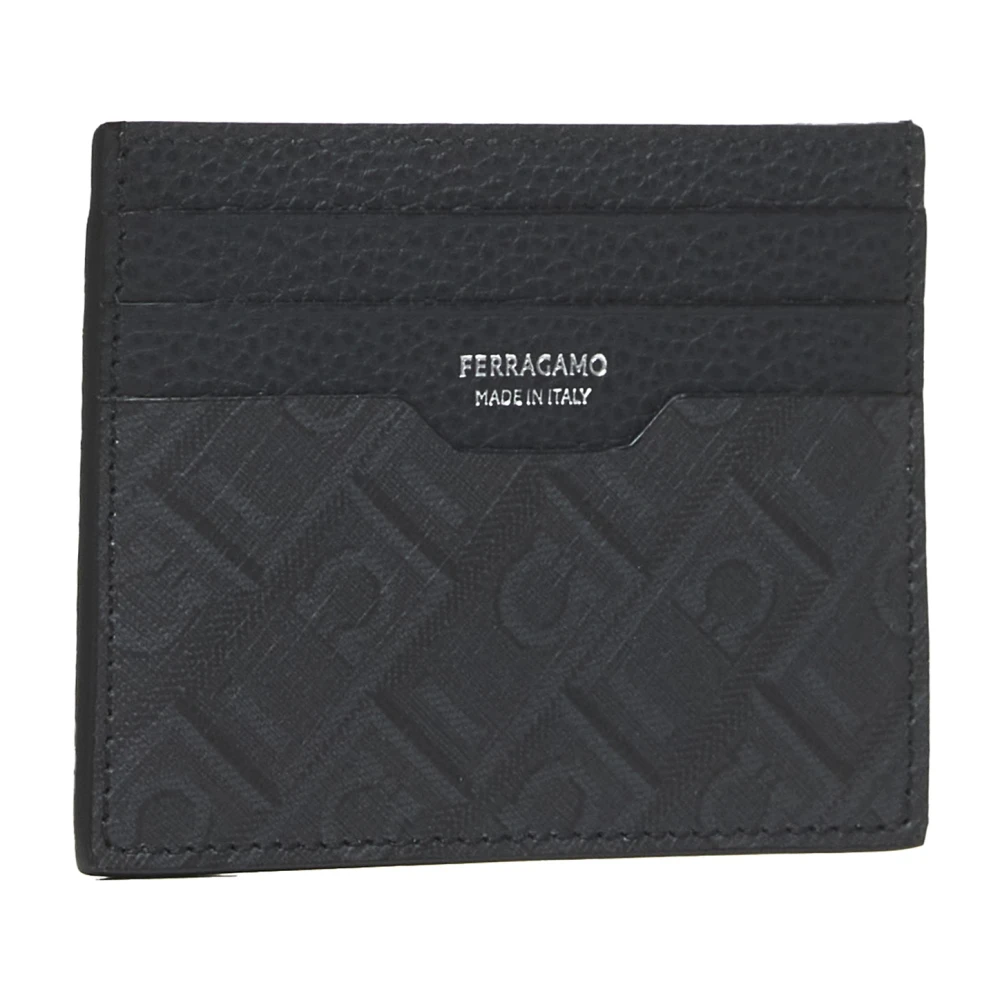 Salvatore Ferragamo Zwarte leren kaarthouder met logo Black Heren