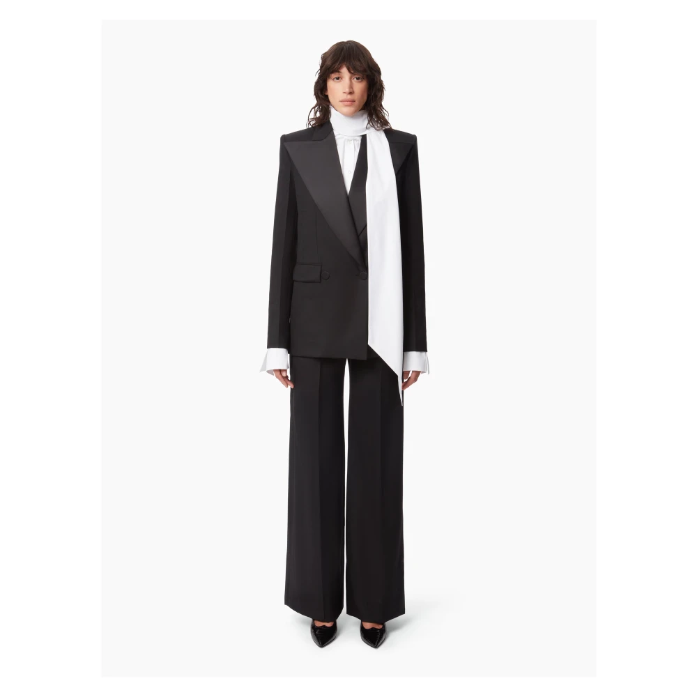 Nina Ricci Zwarte Wijde Pijp Satijnen Trim Broek Black Dames