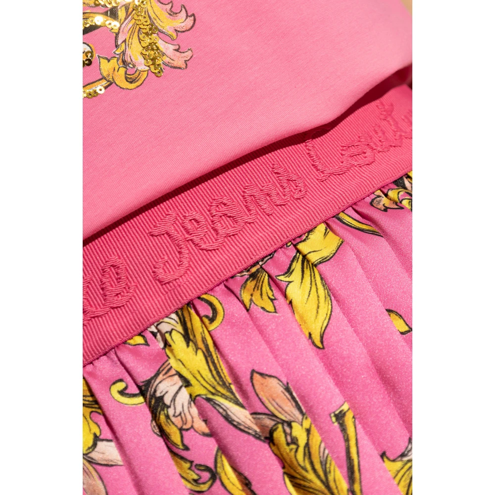 Versace Jeans Couture Geplooide rok met Outline Barocco-print Pink Dames