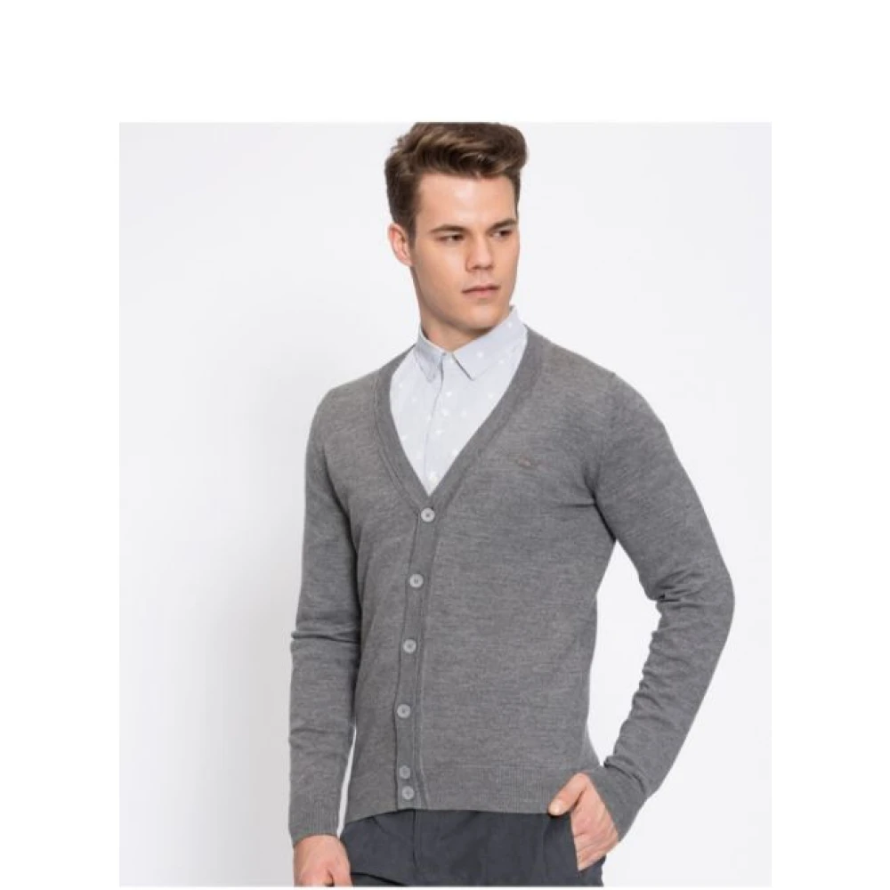 Lacoste Grijze wollen cardigan trui Gray Heren