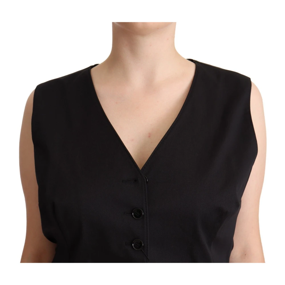 Dolce & Gabbana Elegante Zwarte Geknoopte Vest Black Dames