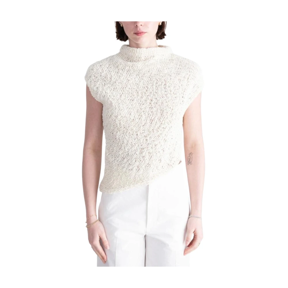 Gauchere Donna Beige - Asymmetric Knit Top - Knitwear - M
