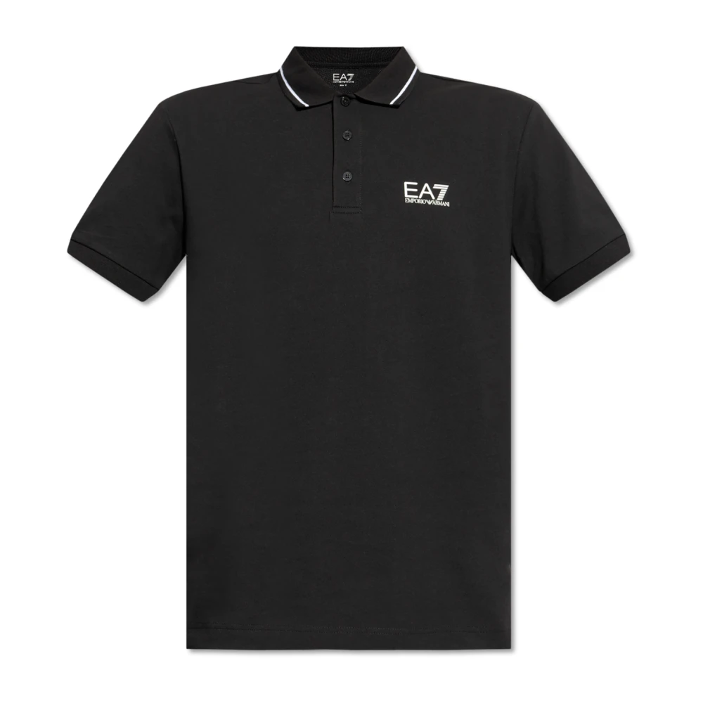 Emporio Armani Ea7 Men's Black Polo Shirts, 2XL, Cotton Polo With Printed Logo