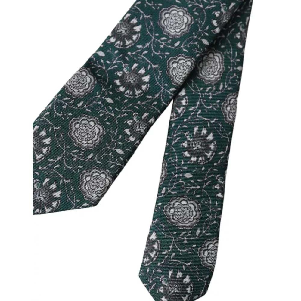Dolce & Gabbana Groene zijden stropdas met bloemenprint Green Heren